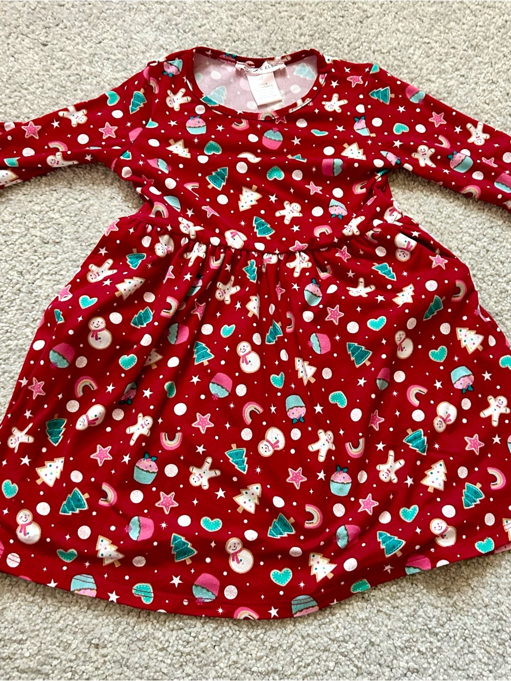 ☃️ Red Holiday Print Girls' Long Sleeve Dress 2T